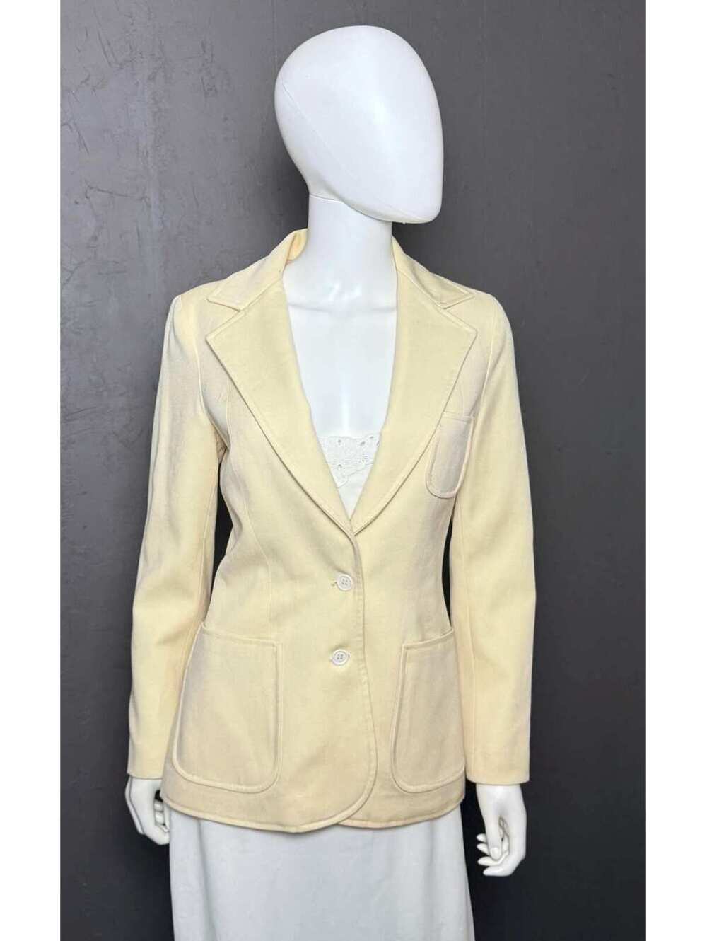 1970's Blazer Cream Wool Single Breasted Rounded Patch Pockets Tailored Jacket